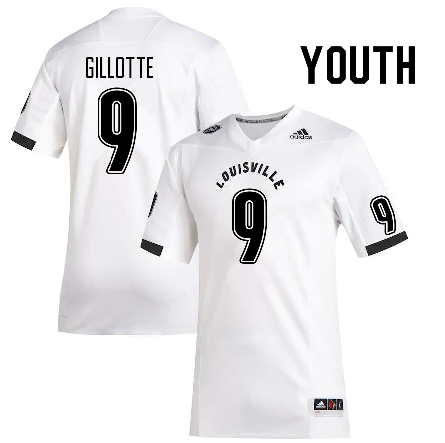 Youth #9 Ashton Gillotte Louisville Cardinals College Football Jerseys Sale-White - Click Image to Close